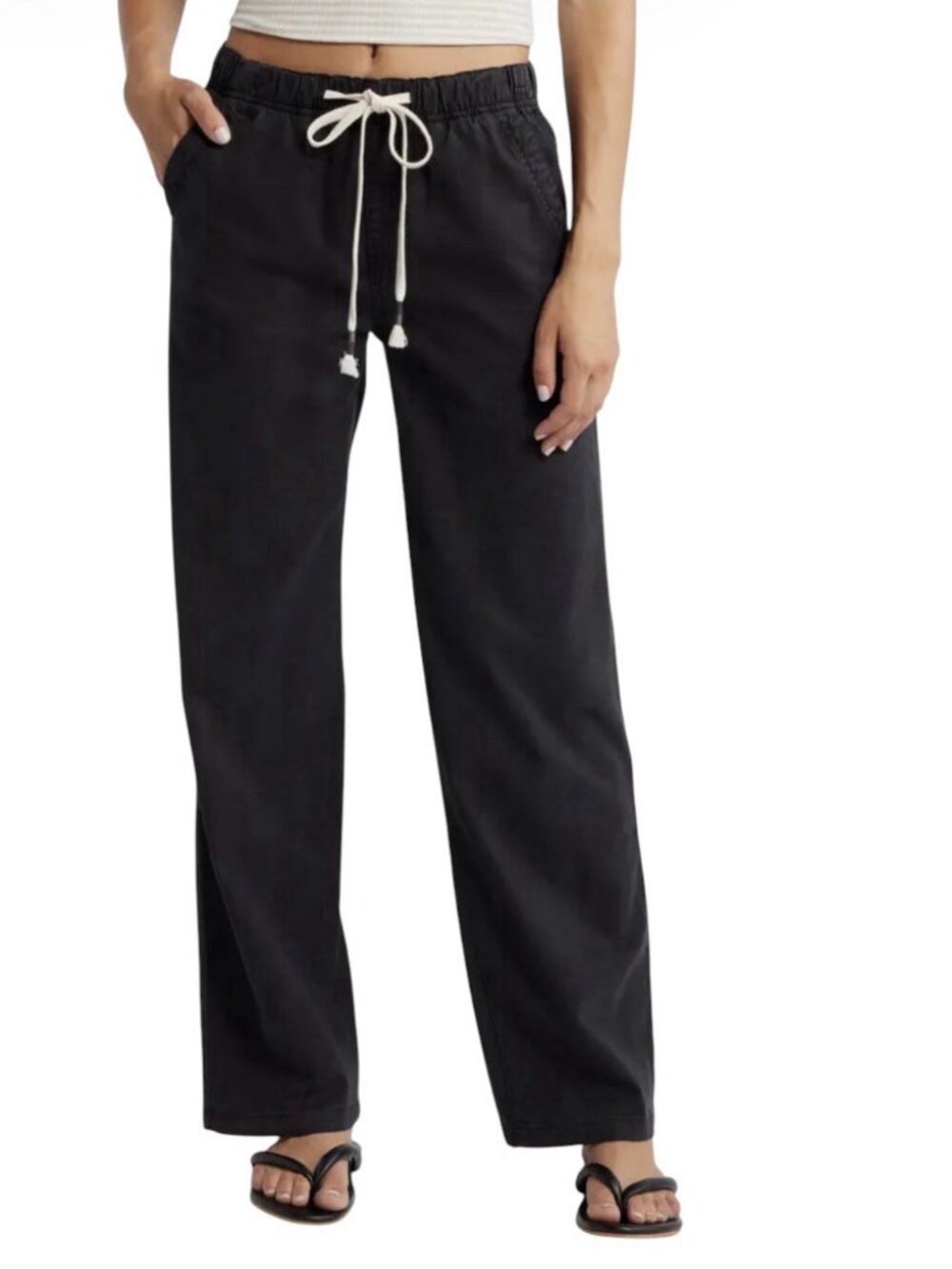 Roxy Womens Black Sunset Dream Mid Rise Pull On Pants Drawstring Size Xs